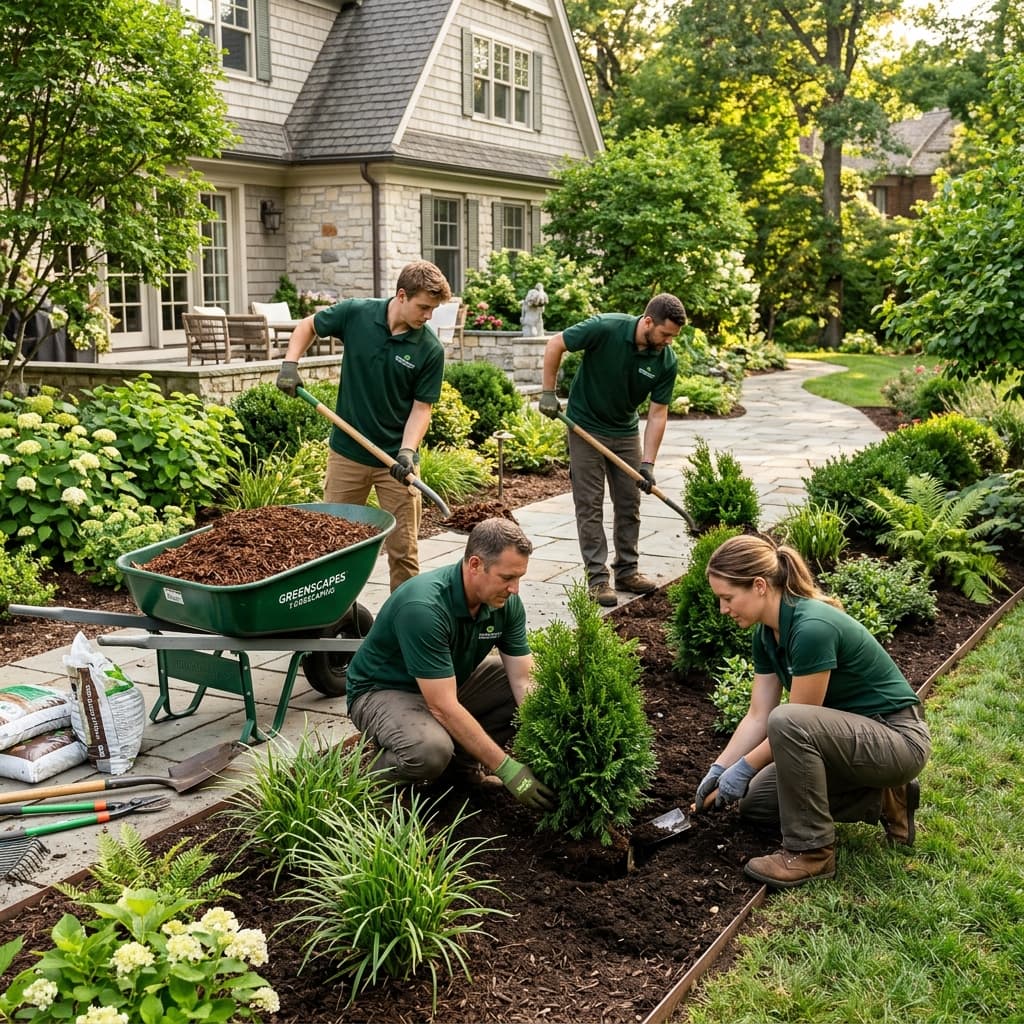 Concord Landscaping team planting shrubs on a residential property
